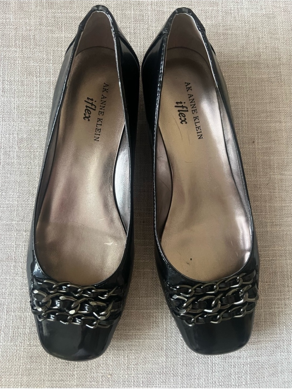 Anne Klein Black Ballet Flats, size 7, chain careercore casual chic dressy